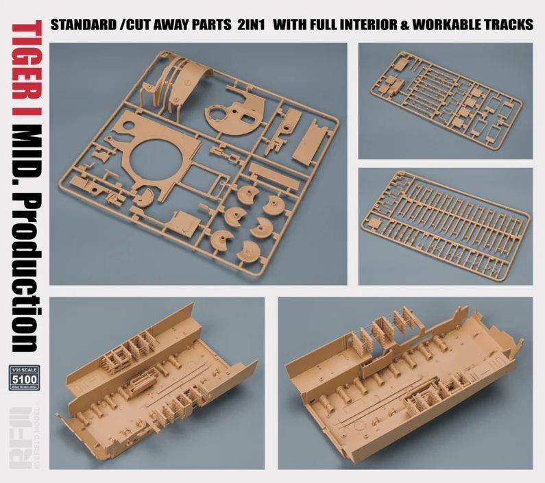 RFM Tiger I Mid Production 2in1 With Cutaway Parts And Full Interior 1/35